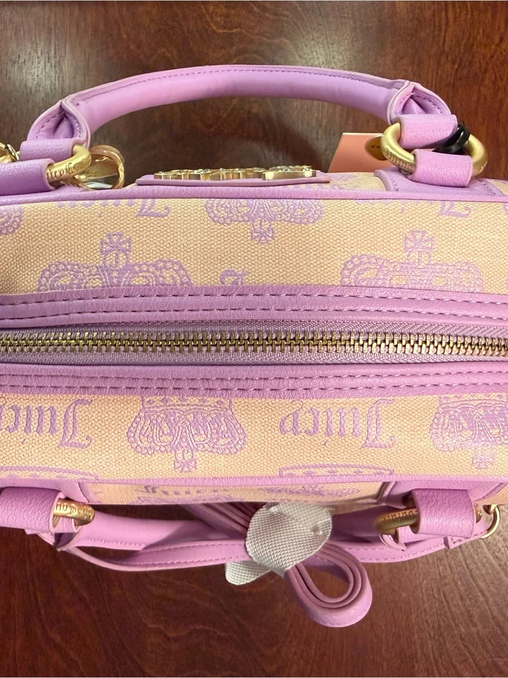 NWT Juicy Couture Pink Diamond/Violet Vintage Couture Bowler with Gold Bow Charm